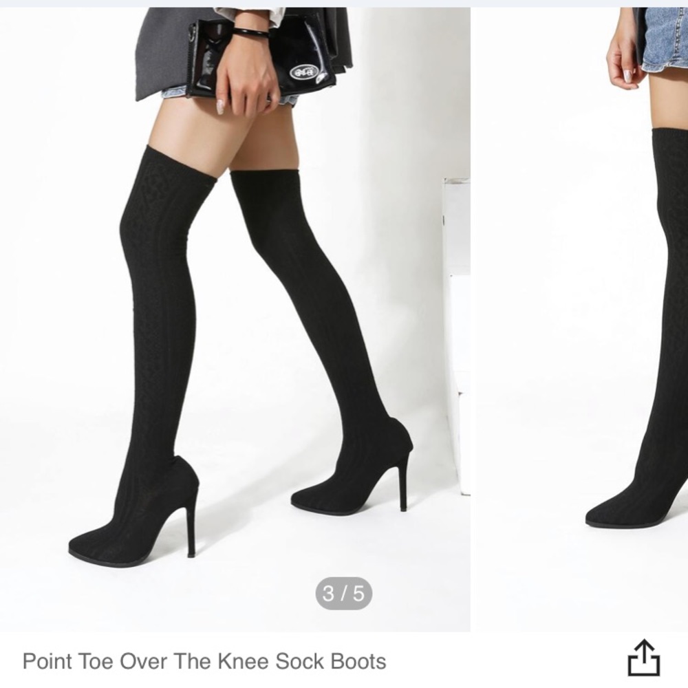 Thigh high black sock boots